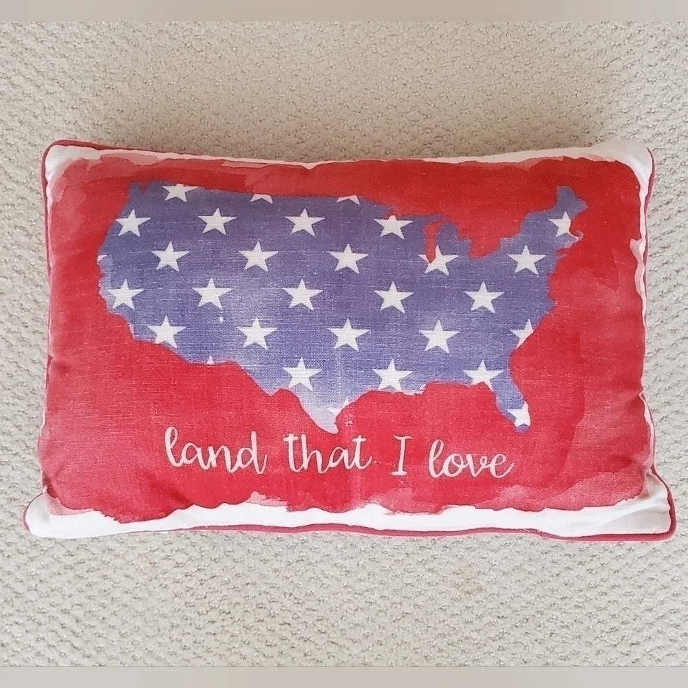 Primitives By Kathy Land That I Love 2 Sided Patriotic Stars Stripes USA Pillow